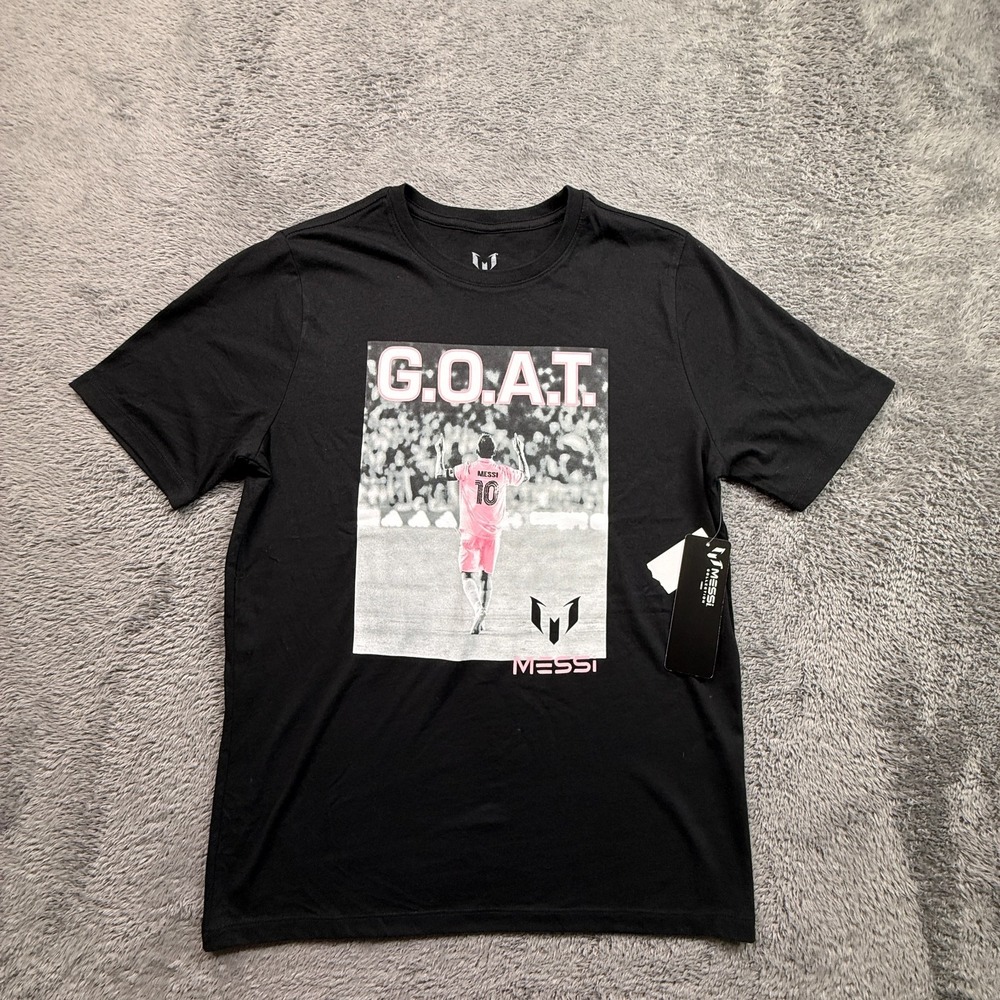 Messi GOAT Official Kids Shirt NWT XL Black Soccer Tee Shirt Football